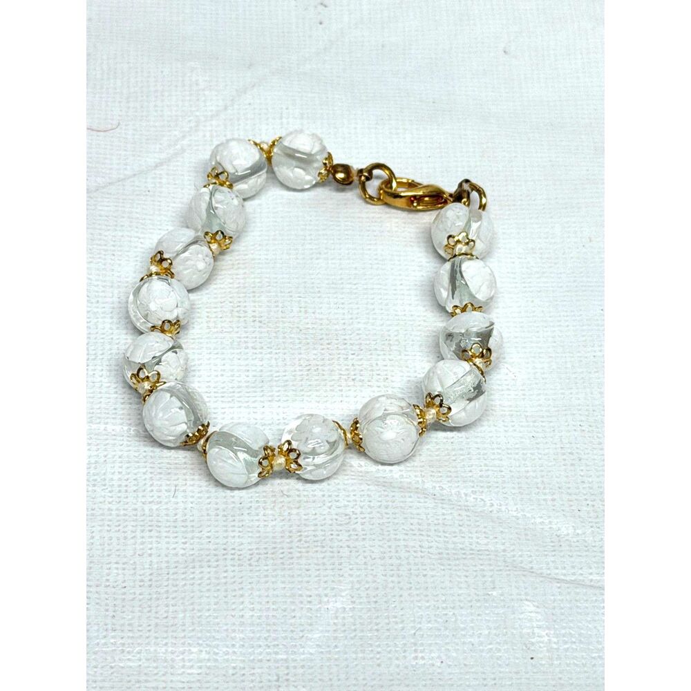 Vintage Murano White Glass Bracelet 7"